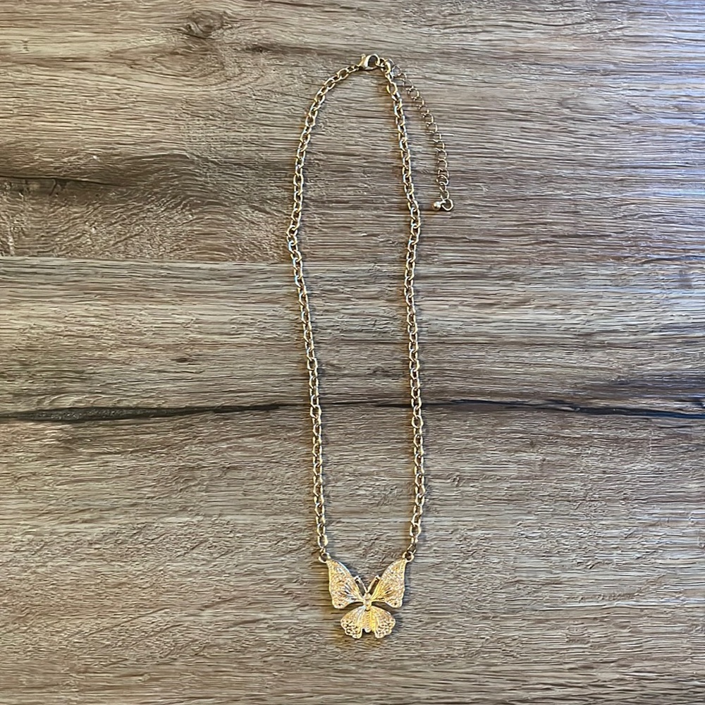 Handmade Gold Chain Butterfly Statement Necklace - Picture 2 of 3